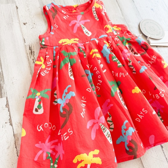 NEW! STELLA MCCARTNEY Palm Tree Organic Summer Dress Baby Girls Sz 6 Months Red - Picture 5 of 15